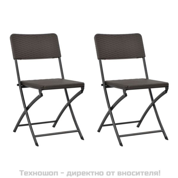 Сгъваеми градински столове, 2 бр, HDPE и стомана, кафяви
