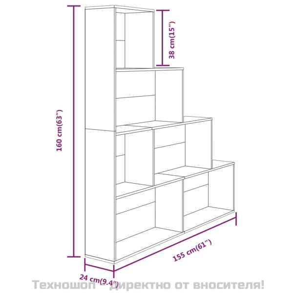 Библиотека, кафяв дъб, 155x24x160 см