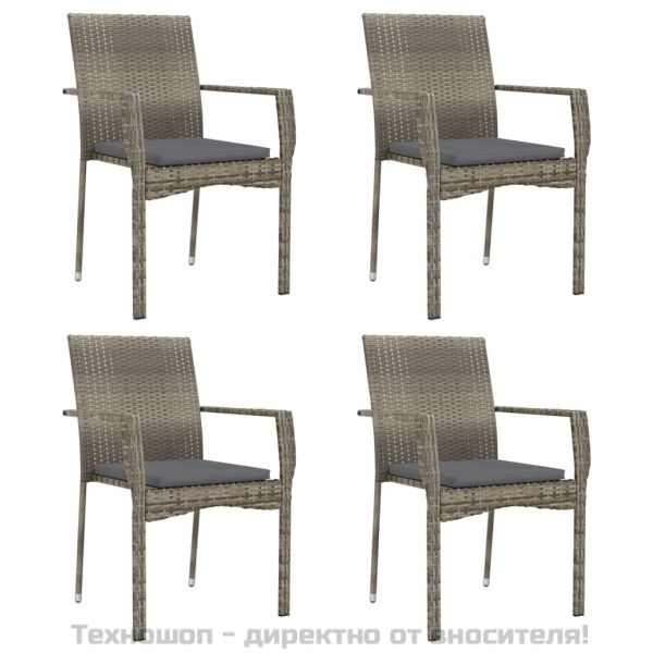 Градински столове с възглавници, 4 бр, полиратан, сиви