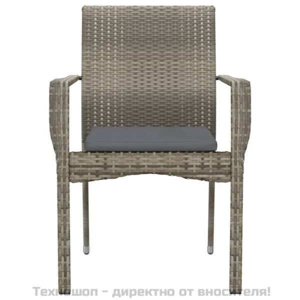 Градински столове с възглавници, 4 бр, полиратан, сиви