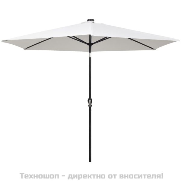 LED конзолен градински чадър 3 м пясъчнобял