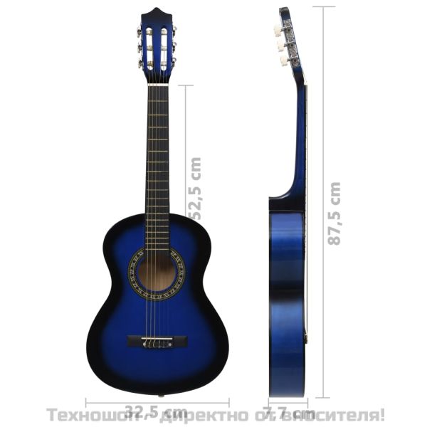 Класическа китара за начинаещи и деца, синя, 1/2, 34"