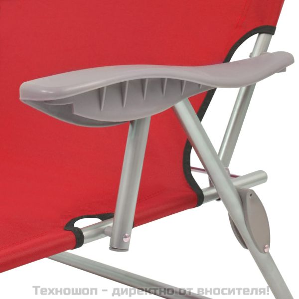 Шезлонг с козирка, стомана, червен