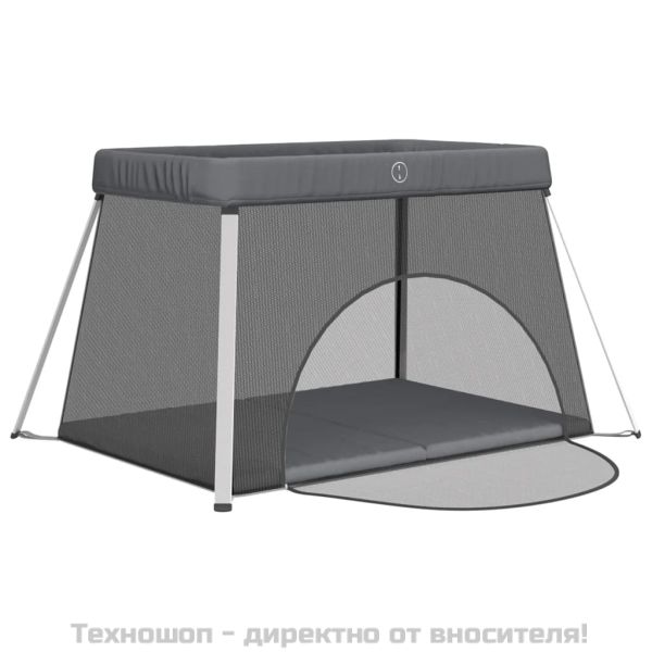 Бебешка кошара с матрак, тъмносива, ленен плат