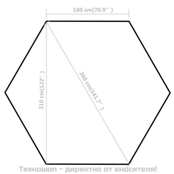 Шестоъгълна pop-up сгъваема шатра, сива, 3,6x3,1 м