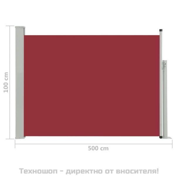 Прибираща се странична тента, 100x514 см, червена