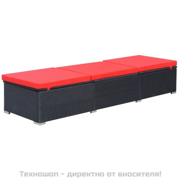 Шезлонг с шалте, черен полиратан