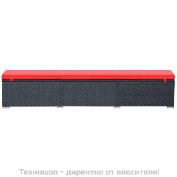 Шезлонг с шалте, черен полиратан