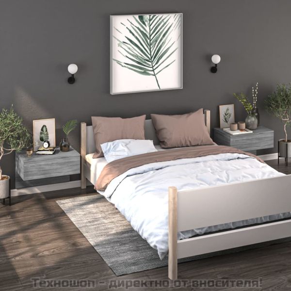 Нощни шкафчета за стенен монтаж, 2 бр, сив сонома