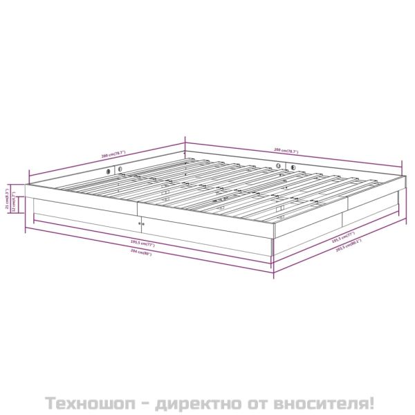 Рамка за легло, бяла, дърво масив, 200x200 см