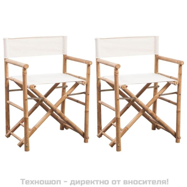 Сгъваем режисьорски стол, 2 бр, бамбук и плат