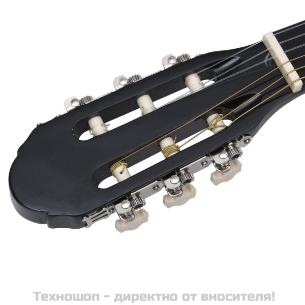 Класическа китара за начинаещи, черна, 4/4, 39", липово дърво