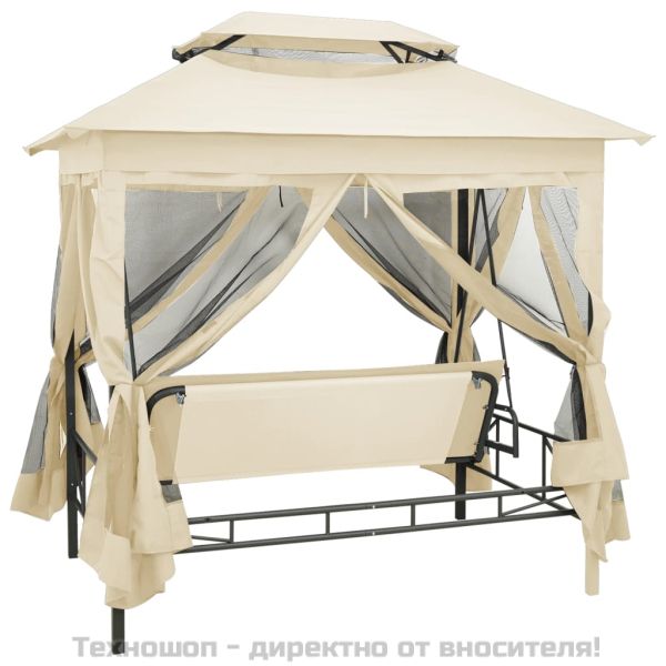 Градинска люлка с шатра, кремавобяла