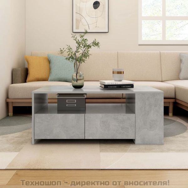Маса за кафе, бетонно сива, 102x55x42 см, инженерно дърво