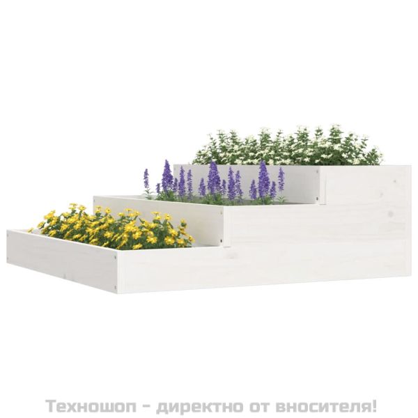Плантер, бяла, 78x78x27 см, борово дърво масив