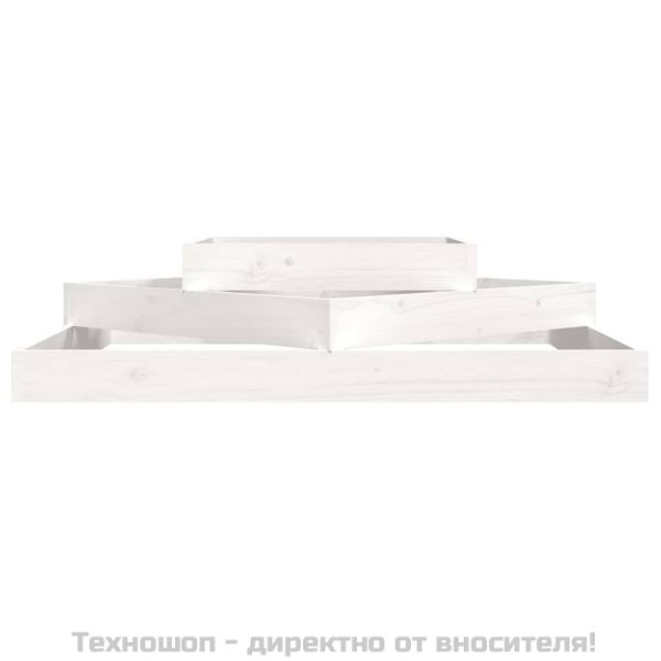 Плантер, бяла, 112x112x27 см, борово дърво масив
