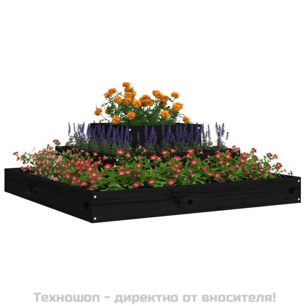 Плантер, черен, 80x80x27 см, борово дърво масив