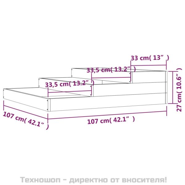 Плантер, 107x107x27 см, борово дърво масив