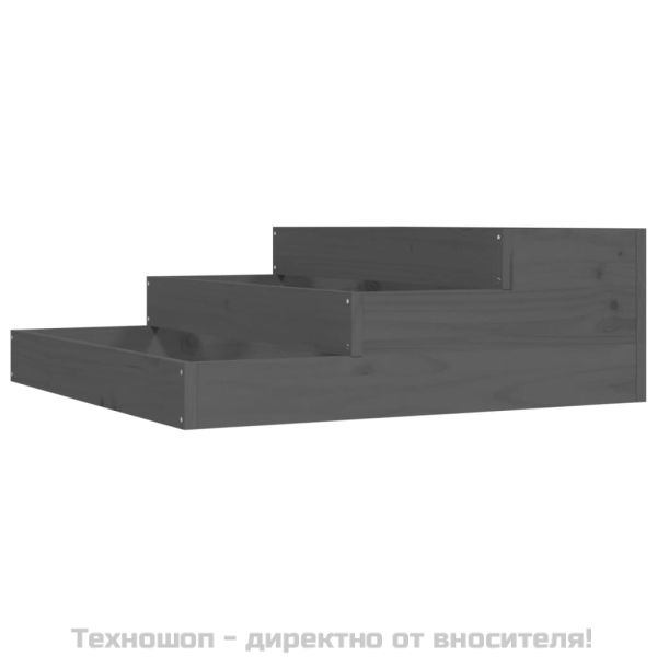 Плантер, сив, 78x78x27 см, борово дърво масив