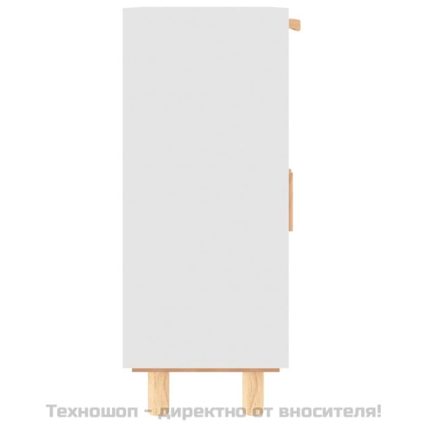 Сайдборд, бял, 60x30x75 см, бор масив и естествен ратан