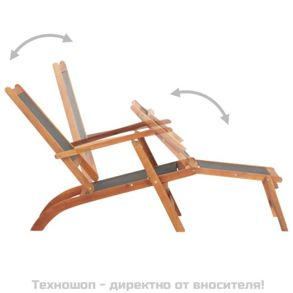 Шезлонг за открито, масивно акациево дърво и текстил