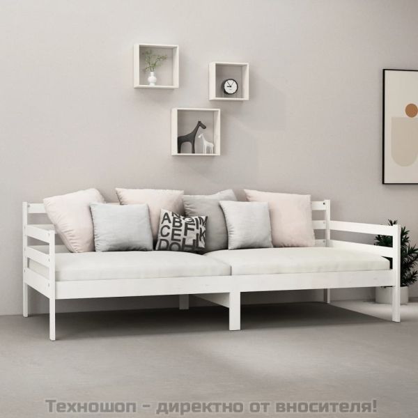 Дневно легло без матрак, бял, борово дърво масив, 90x200 см