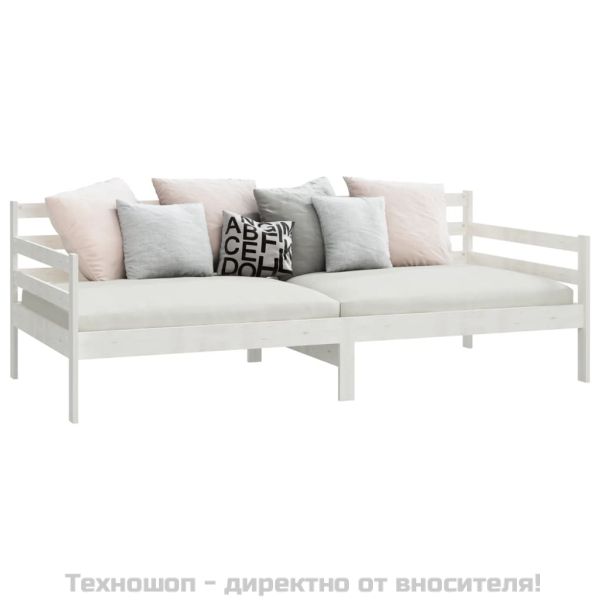 Дневно легло без матрак, бял, борово дърво масив, 90x200 см