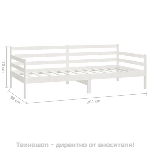 Дневно легло без матрак, бял, борово дърво масив, 90x200 см