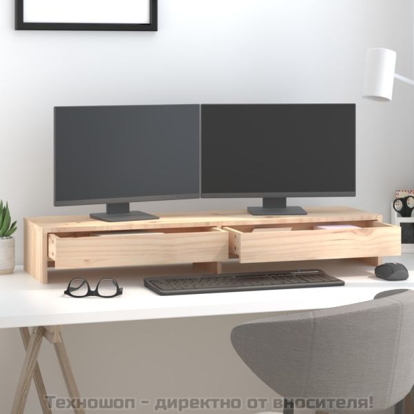 Поставка за монитор, 100x27x15 см, бор масив