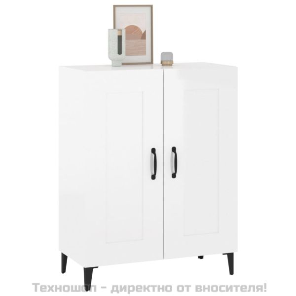 Сайдборд, бял гланц, 69,5x34x90 см, инженерно дърво