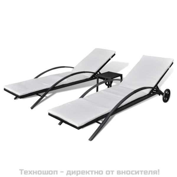 Шезлонги с маса, полиратан, черни