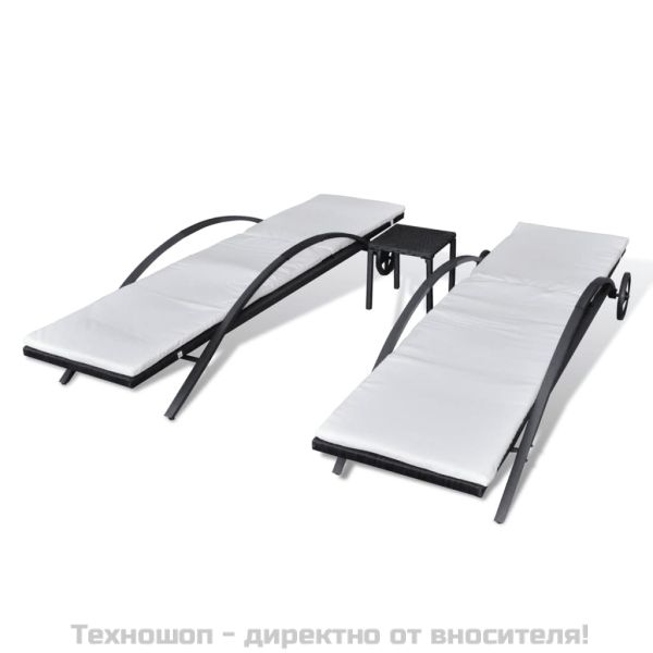 Шезлонги с маса, полиратан, черни