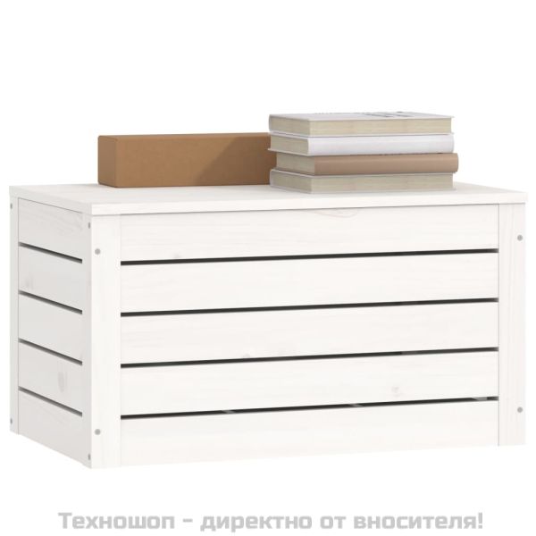 Кутия за съхранение, бяла, 59,5x36,5x33 см, борово дърво масив
