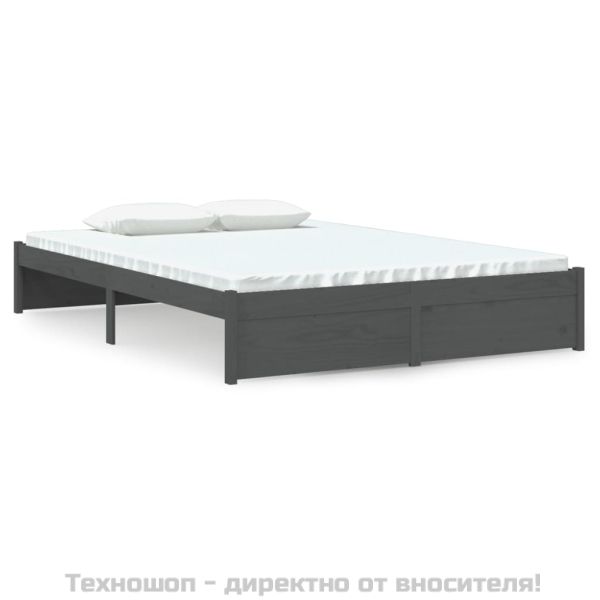Рамка за легло, сива, масивно дърво, 140х190 см