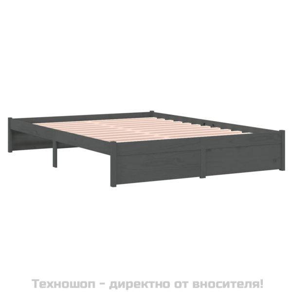 Рамка за легло, сива, масивно дърво, 140х190 см