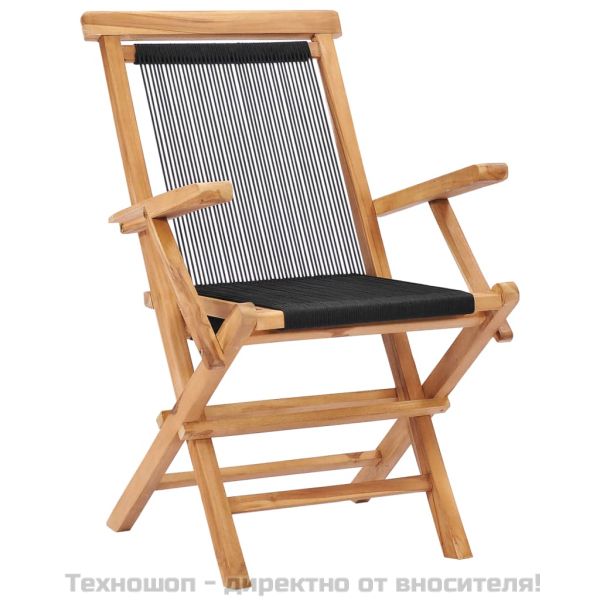 Сгъваеми градински столове, 2 бр, тиково дърво масив и въже