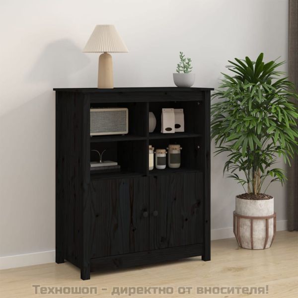 Сайдборд, черен, 83x41,5x100 см, бор масив