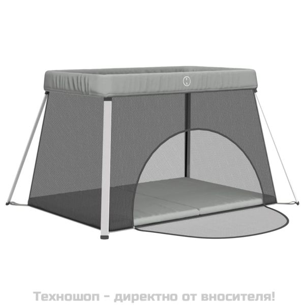 Бебешка кошара с матрак, светлосива, ленен плат