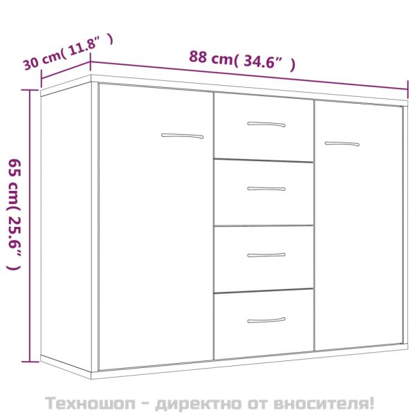 Сайдборд, опушен дъб, 88x30x65 см, инженерно дърво