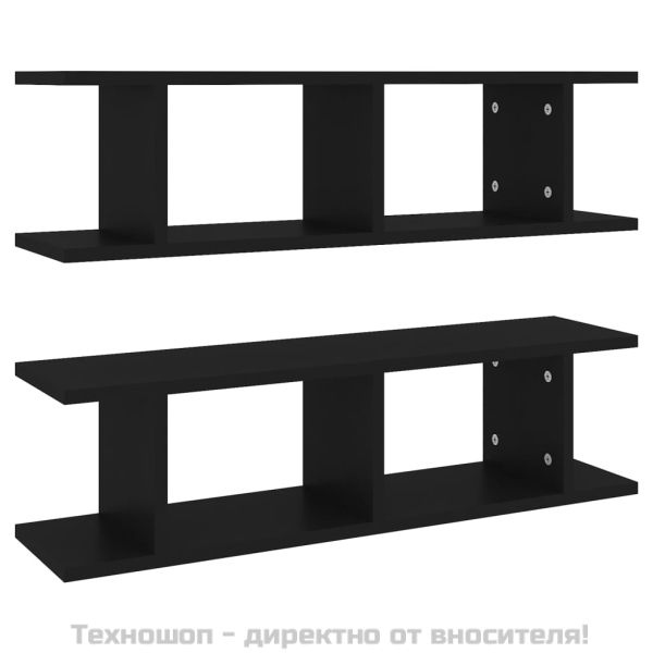 Стенни рафтове, 2 бр, черни, 75x18x20 см, инженерно дърво
