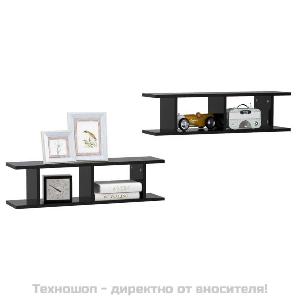 Стенни рафтове, 2 бр, черни, 75x18x20 см, инженерно дърво