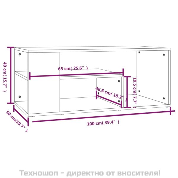 Кафе маса, опушен дъб, 100x50x40 см, инженерно дърво