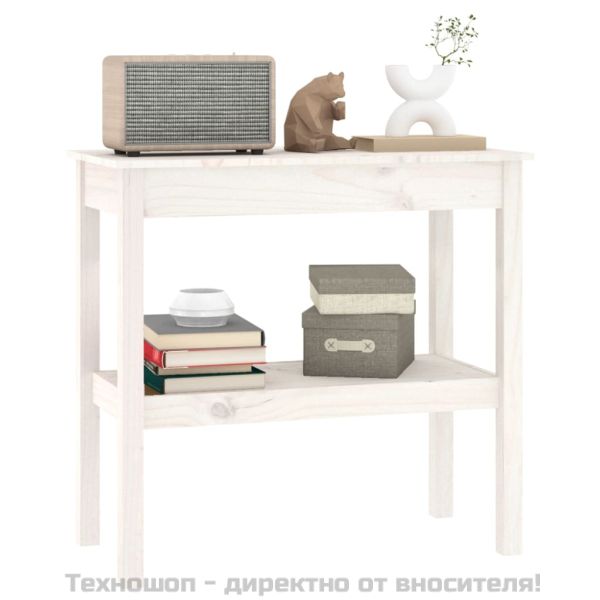 Конзолна маса бяла 80x40x75 см борово дърво масив
