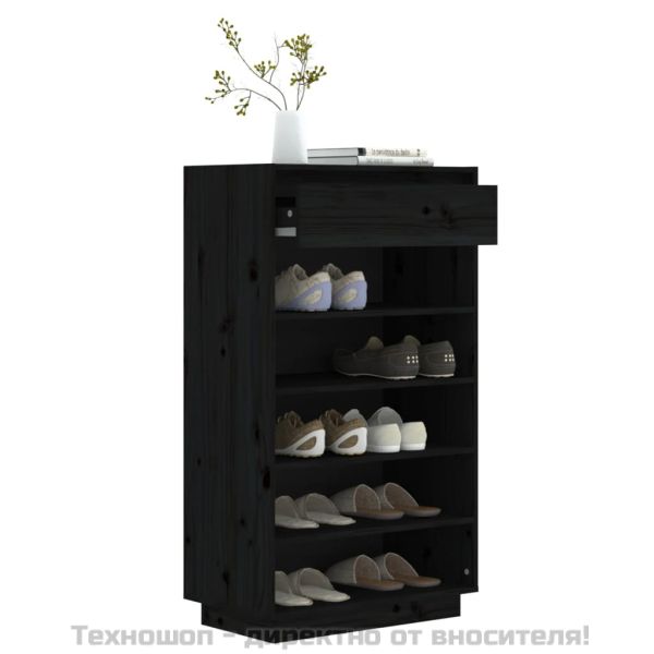 Шкаф за обувки, черен, 60x34x105 см, бор масив