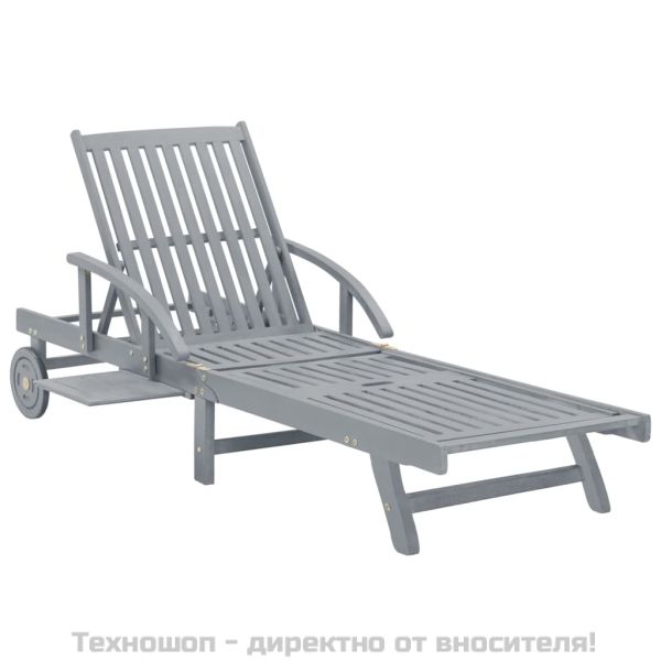 Градински шезлонг, сив, акациево дърво масив