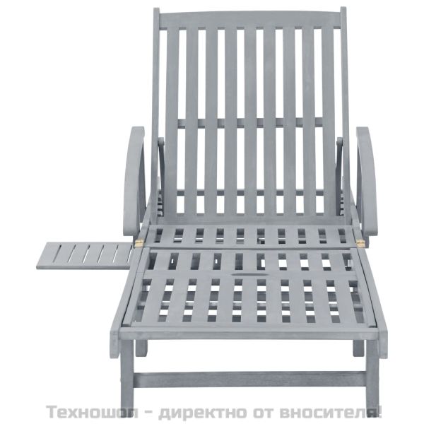 Градински шезлонг, сив, акациево дърво масив