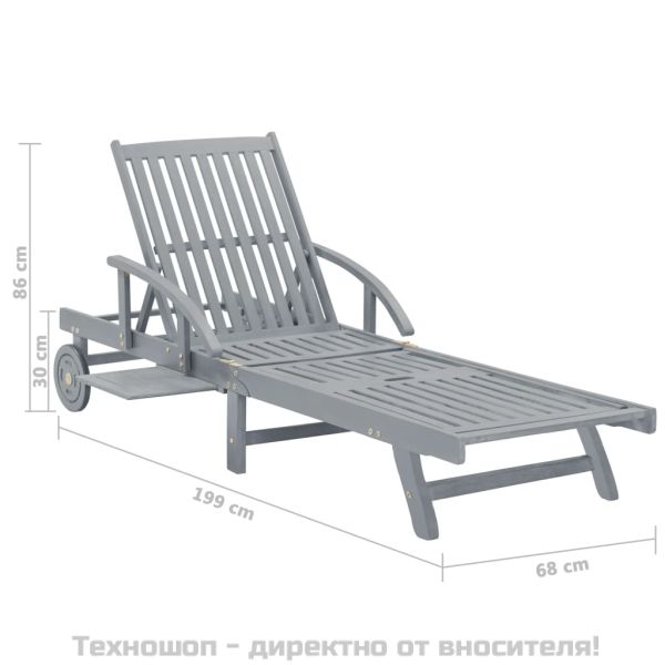 Градински шезлонг, сив, акациево дърво масив