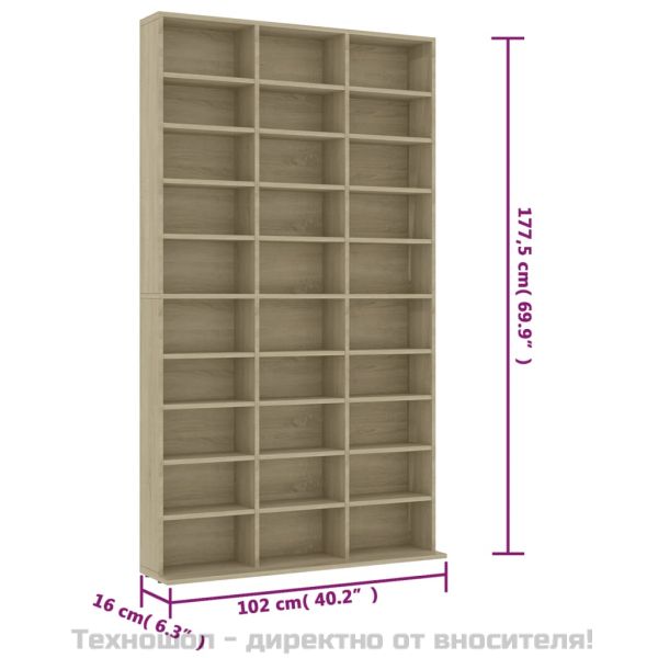 Етажерка за CD, сонома дъб, 102x23x177,5 см, инженерно дърво