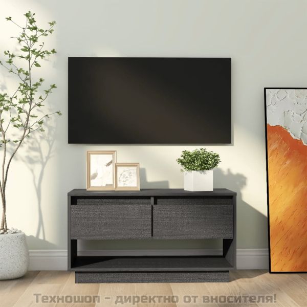 ТВ шкаф, сив, 74x34x40 см, бор масив