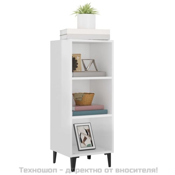 Сайдборд, бял гланц, 34,5x32,5x90 см, инженерно дърво